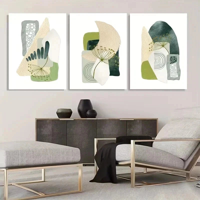 3pcs Green Abstract Green & Tones Metal Print Ready to Hang Art