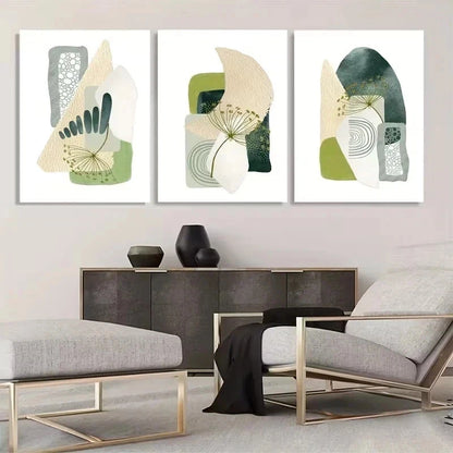 3pcs Green Abstract Green & Tones Metal Print Ready to Hang Art