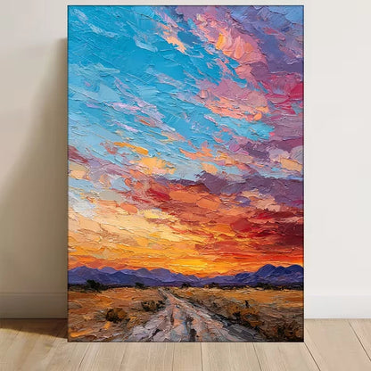 Sunset Highway Scene with Colorful Sky 60x90cm Metal Print Ready to Hang