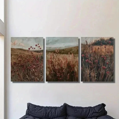 3pcs Somber Rural Landscape in Autumn Wall Art Set Canvas Framed 50x70cm - High Quality Print 100% Australian Made Wall Canvas Ready to Hang