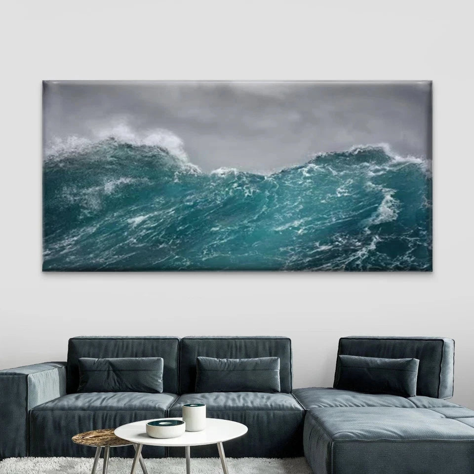 Blue Ocean Waves Wall Art Canvas Office Home Room Framed 120x60cm