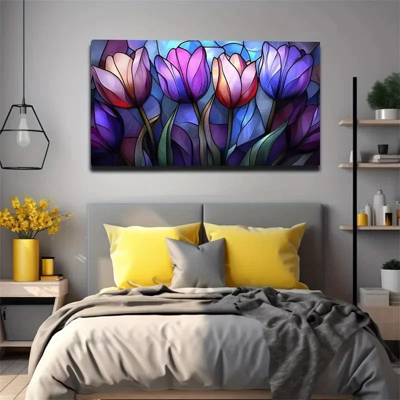 Vibrant Multicolor Tulips Mode Wall Art Canvas Office Home Room Framed 120x60cm