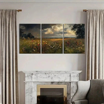 3pcs Vibrant Wildflower with Sunlit Meadow Wall Art Set Canvas Framed 50x70cm - High Quality Print 100% Australian Made Wall Canvas Ready to Hang - Bella Home Decor