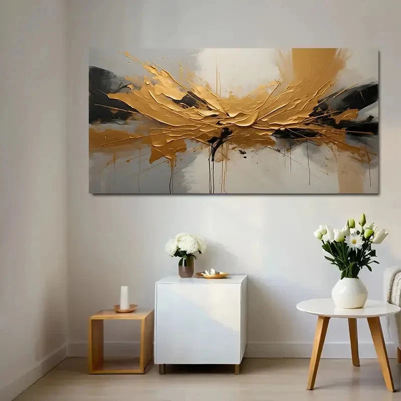 Abstract Golden Black Graffiti Wall Art Canvas Office Home Room Framed 120x60cm