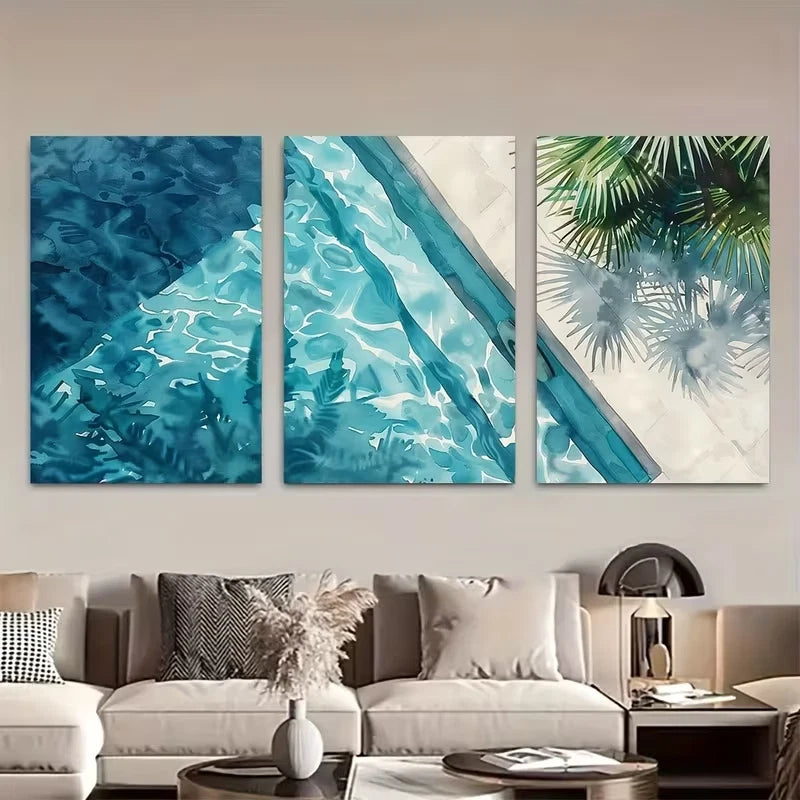 3pcs Watercolor Reflections and Palm Shadows  Wall Art Set Canvas Framed 40x60cm - High Quality Print 100% Australian Made Wall Canvas Ready to Hang - Bella Home Decor