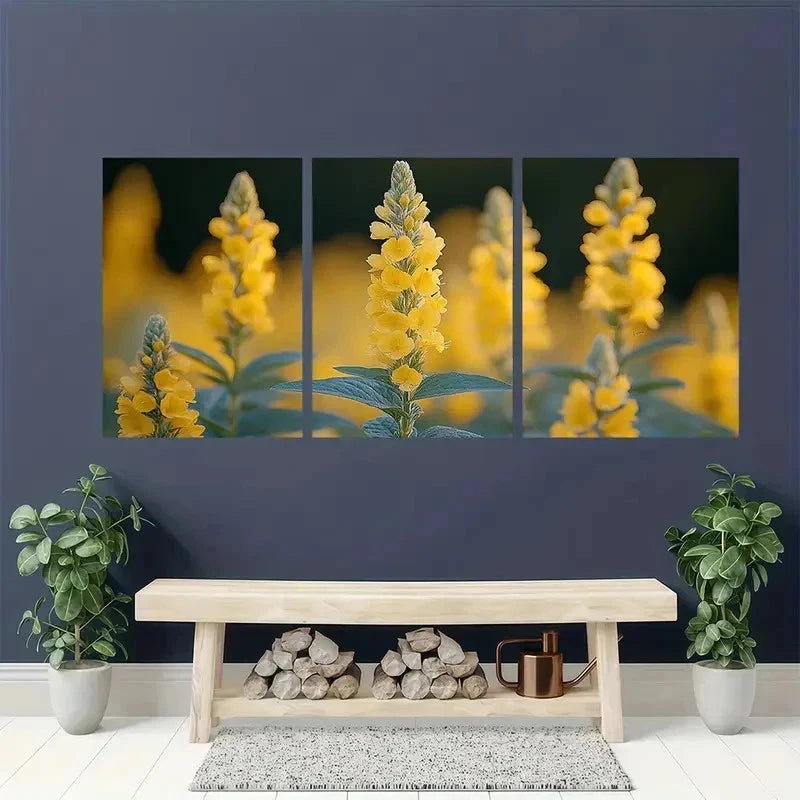 3pcs Yellow Loosestrife Plant Nature Perfect Wall Art Set Canvas Framed 60x90cm - High Quality Print 100% Australian Made Wall Canvas Ready to Hang - Bella Home Decor