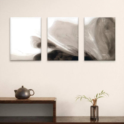 3pcs Neutral Fluid Marble and Liquid Beige Wall Art Set Canvas Framed 50x70cm - High Quality Print 100% Australian Made Wall Canvas Ready to Hang