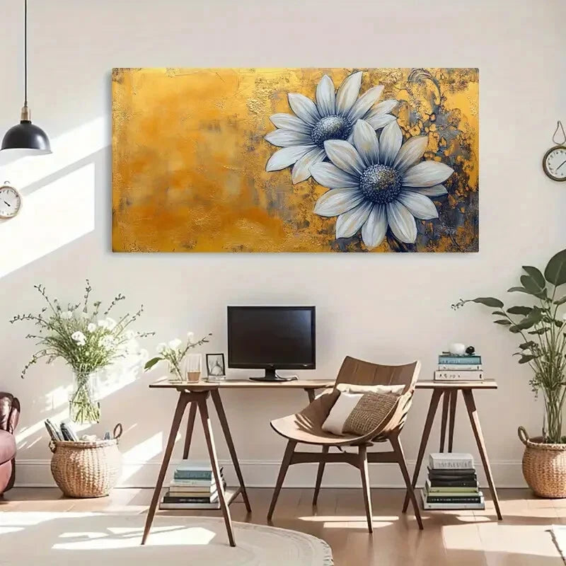 Black Flower Heart Golden Petal Wall Art Canvas Office Home Room Framed 120x60cm - Bella Home Decor