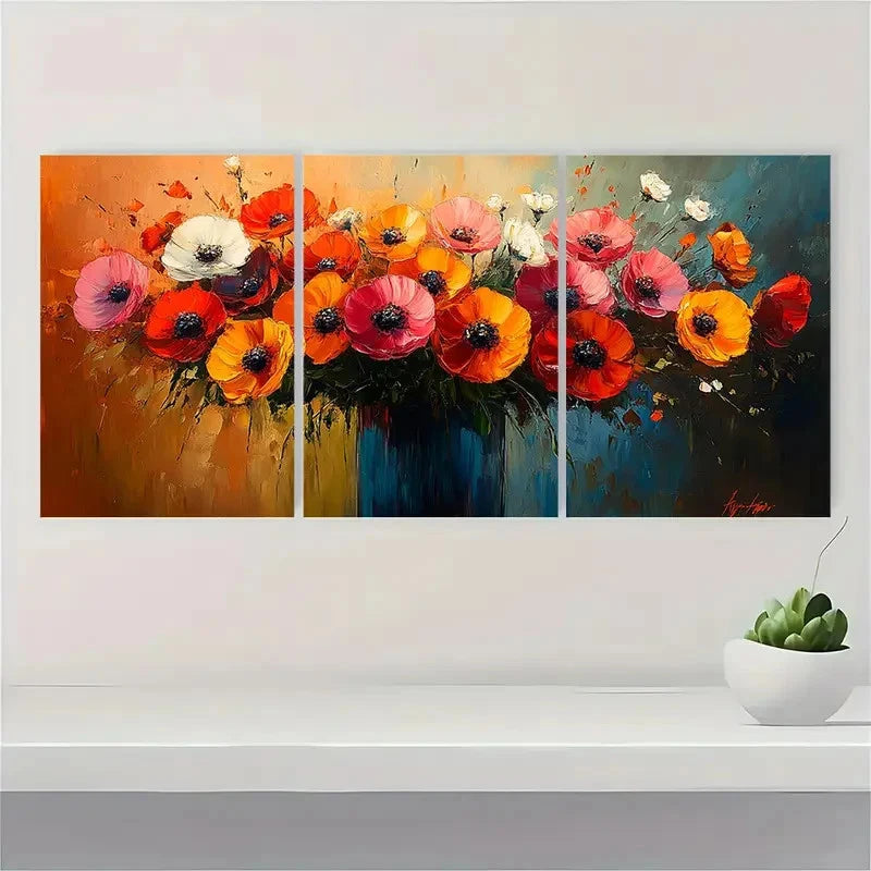 3pcs Flowers in a Vase Abstract P   Wall Art Set Canvas Framed 50x70cm - High Quality Print 100% Australian Made Wall Canvas Ready to Hang - Bella Home Decor