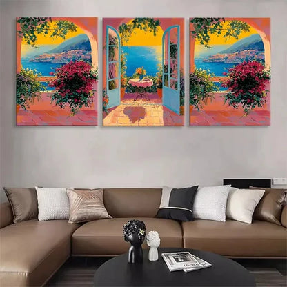3pcs Mediterranean Seaside View Coastal Perfect Art Set Canvas Unframed - High Quality Print 100% Australian Made Wall Canvas