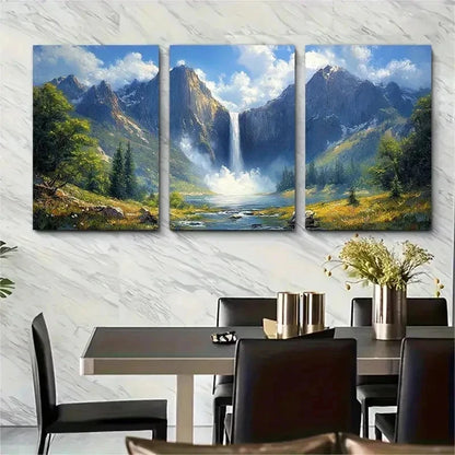 3pcs Yosemite Waterfall Oil Painting Perfect Wall Art Set Canvas Framed 50x70cm - High Quality Print 100% Australian Made Wall Canvas Ready to Hang