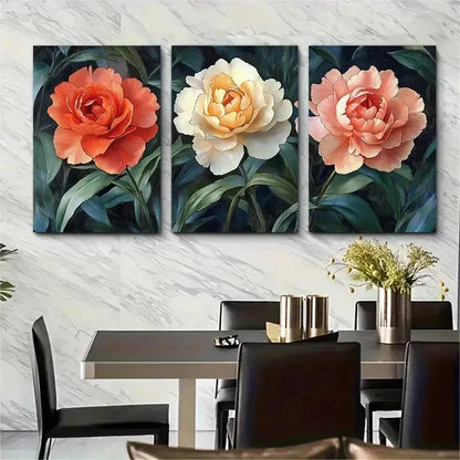 3pcs Rose Elegant Victorian Garden Perfect Wall Art Set Canvas Framed 50x70cm - High Quality Print 100% Australian Made Wall Canvas Ready to Hang