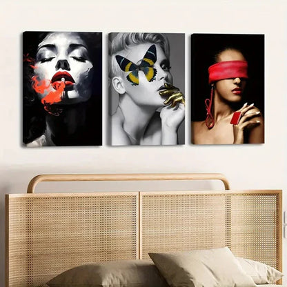 3pcs Exquisite Abstract Figure Black & Gold Lady Wall Art Set Canvas Unframed - High Quality Print 100% Australian Made Wall Canvas