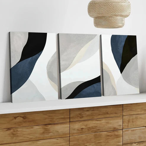 3pcs Abstract Blue Dark Blue White Gray Black Wall Art Set Canvas Unframed - High Quality Print 100% Australian Made Wall Canvas - Bella Home Decor