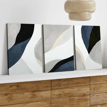 3pcs Abstract Blue Dark Blue White Gray Black Wall Art Set Canvas Unframed - High Quality Print 100% Australian Made Wall Canvas - Bella Home Decor