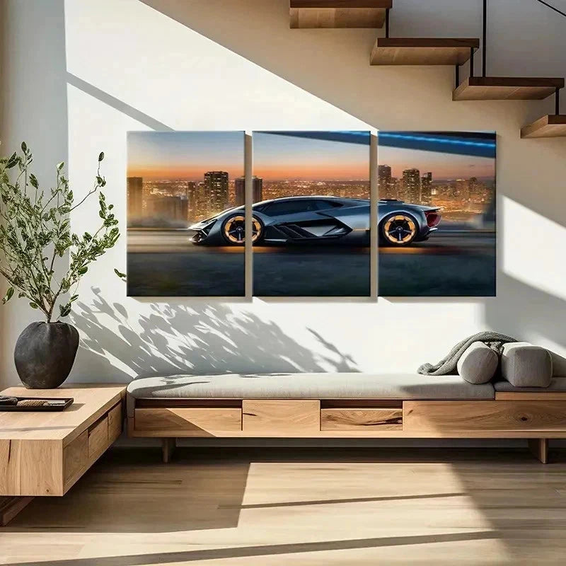 3pcs Black Lamborghini Super Car Vehicle Wall Art Set Canvas Framed 40x60cm - High Quality Print 100% Australian Made Wall Canvas Ready to Hang - Bella Home Decor
