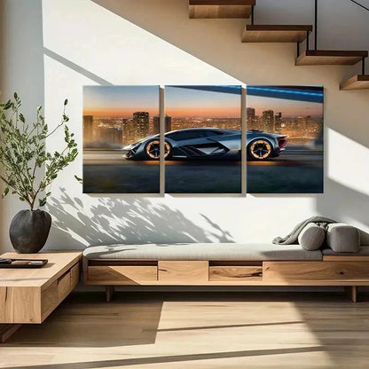 3pcs Black Lamborghini Super Car Vehicle Wall Art Set Canvas Framed 40x60cm - High Quality Print 100% Australian Made Wall Canvas Ready to Hang - Bella Home Decor