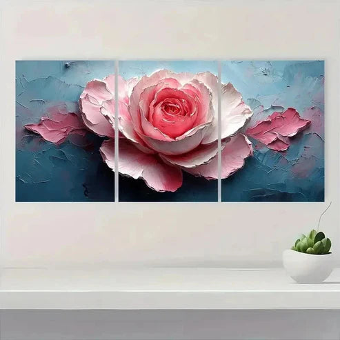 3pcs Pink & White Roses with Textured Wall Art Set Canvas Unframed – High Quality Print 100% Australian Made Wall Canvas - Bella Home Decor