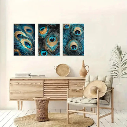 3pcs Vintage Peacock Feather VPF    Wall Art Canvas Framed 40x60cm - High Quality Print 100% Australian Made Wall Canvas Ready to Hang - Bella Home Decor