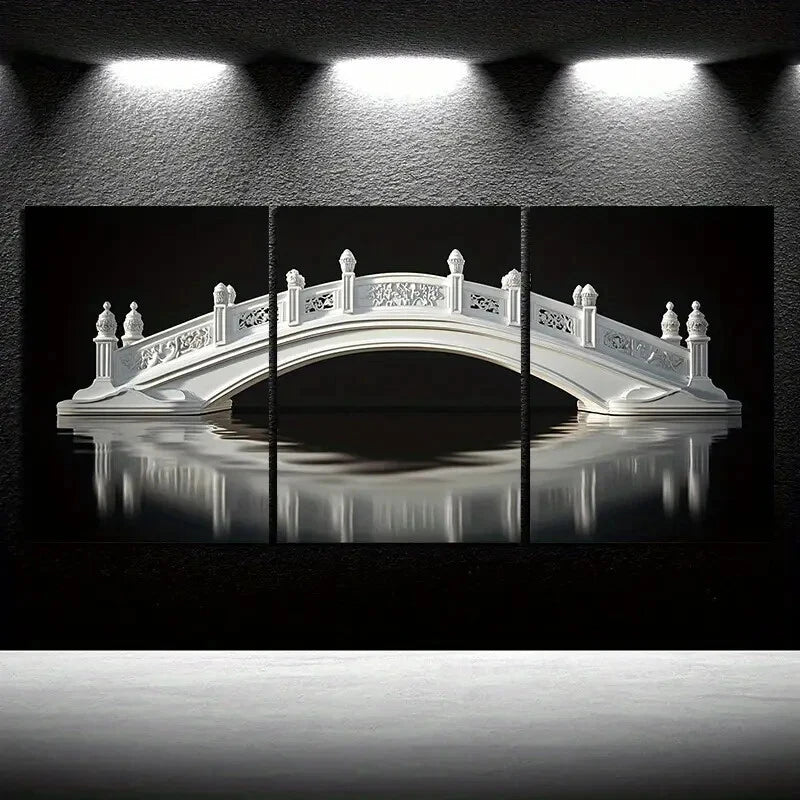 3pcs Arch Bridge Watercolor Reflection Style Metal Print Ready to Hang Art - Bella Home Decor
