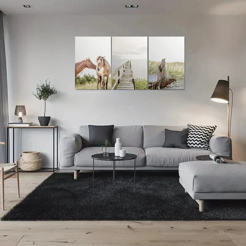 3pcs Coastal Scene with Horse Metal Print Ready to Hang Art - Bella Home Decor