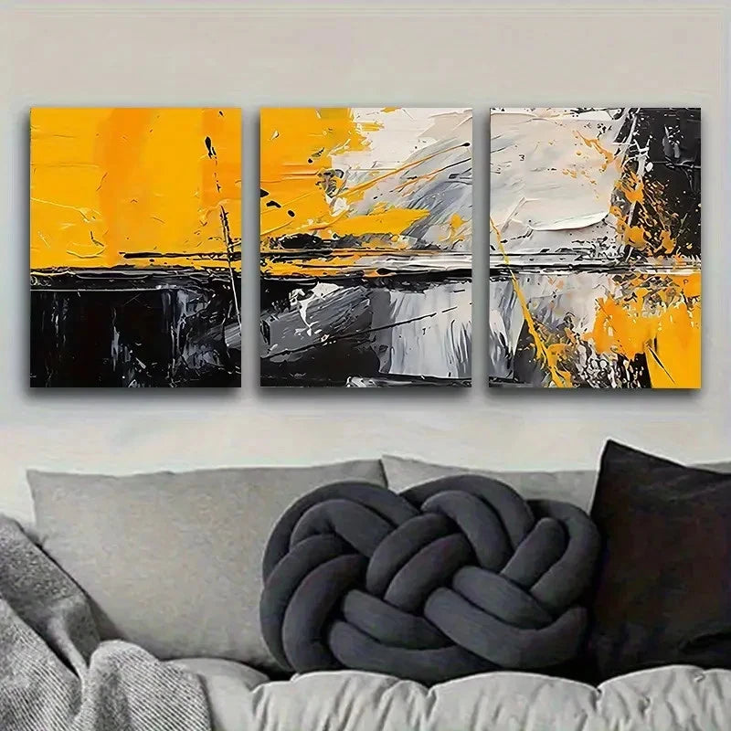 3pcs Abstract Yellow And Black Wall Art Set Canvas Framed 60x90cm - High Quality Print 100% Australian Made Wall Canvas Ready to Hang - Bella Home Decor