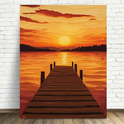 Beautiful Sunset Serenity Modern Vintage Painting 40x60cm Metal Print Ready to Hang - Bella Home Decor
