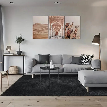 3pcs Elegant Sand Dunes Archways & Camels Metal Print Ready to Hang Art