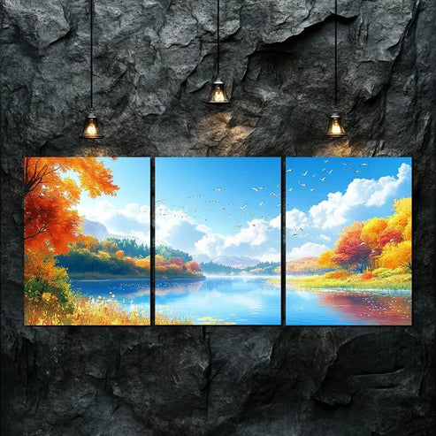 3pcs Vibrant Foliage & Reflective Waters Perfect Wall Art Canvas Unframed - High Quality Print 100% Australian Made Wall Canvas