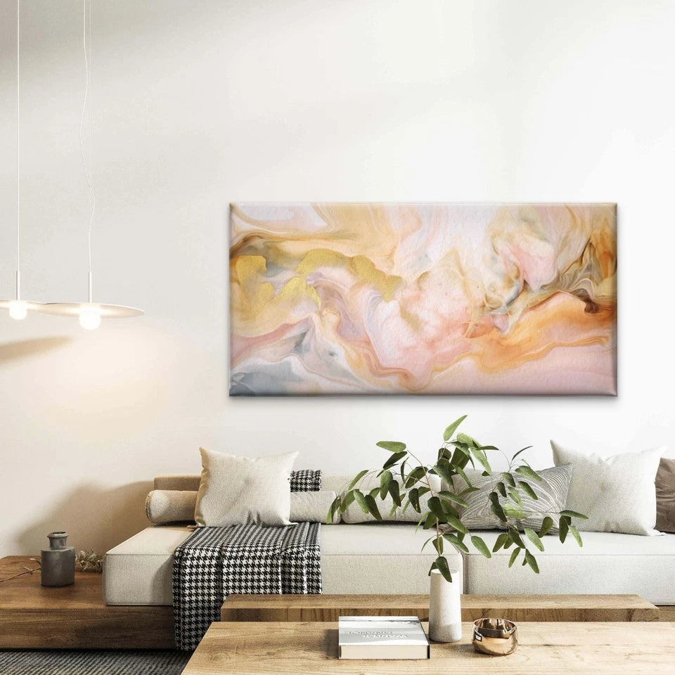 Alcohol Ink With Golden Swirls Wall Art Canvas Office Home Room Framed 120x60cm - Bella Home Decor