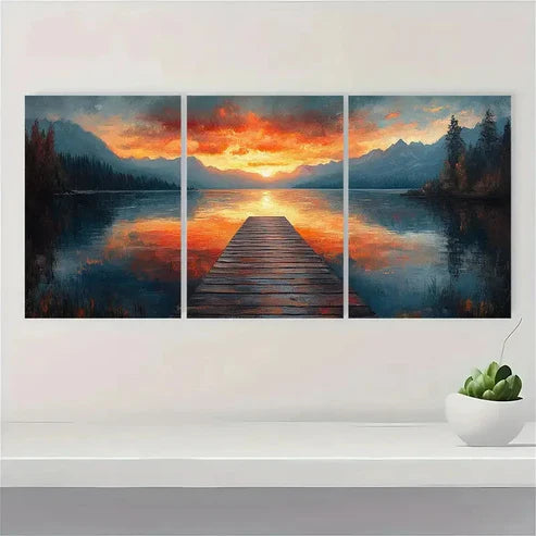 3pcs Pastel Lake Reflection Sunrise AS Wall Art Set Canvas Unframed - High Quality Print 100% Australian Made Wall Canvas - Bella Home Decor