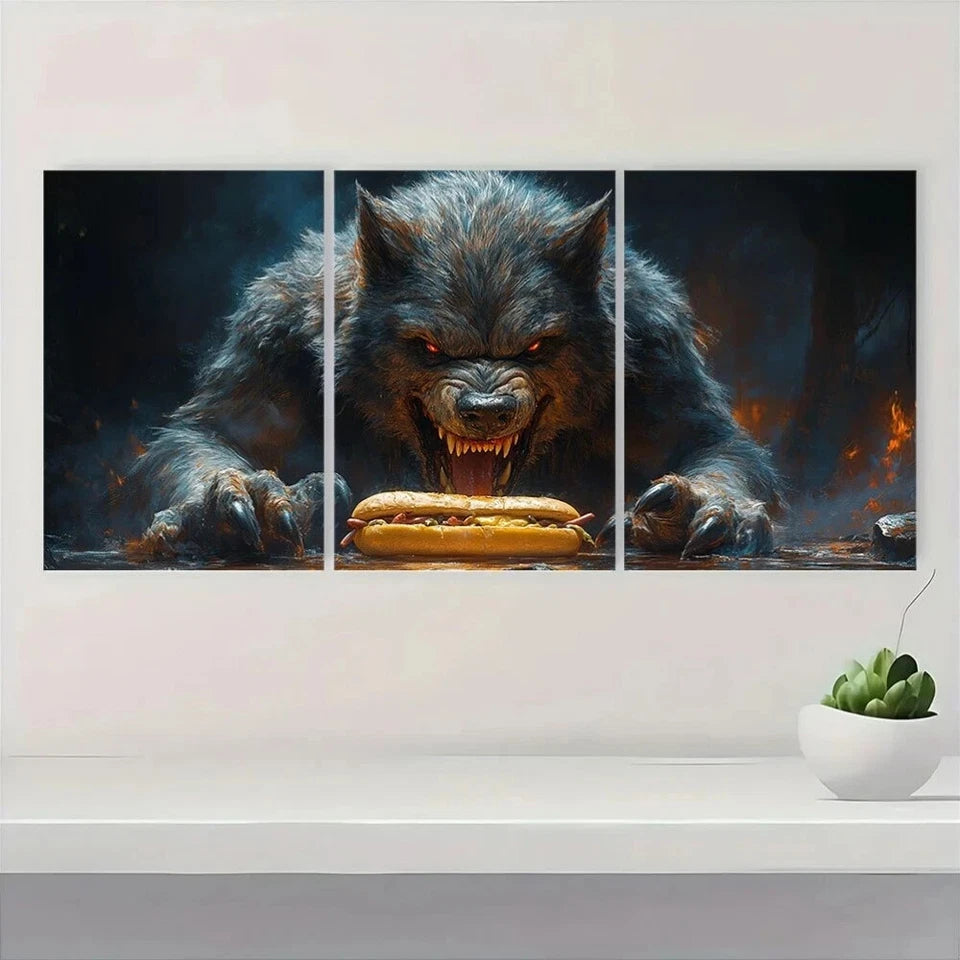 3pcs Halloween Werewolf & Hotdog Metal Print Ready to Hang Art - Bella Home Decor