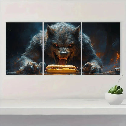 3pcs Halloween Werewolf & Hotdog Metal Print Ready to Hang Art - Bella Home Decor