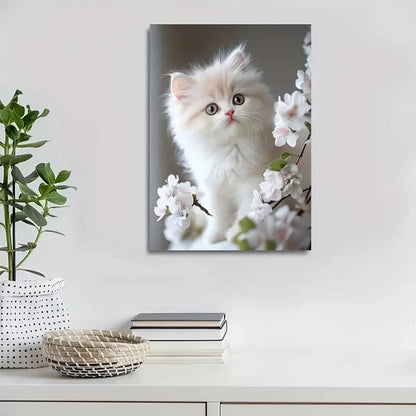 Beautiful Adorable White Persian Kitten Painting 40x60cm Metal Print Ready to Hang - Bella Home Decor