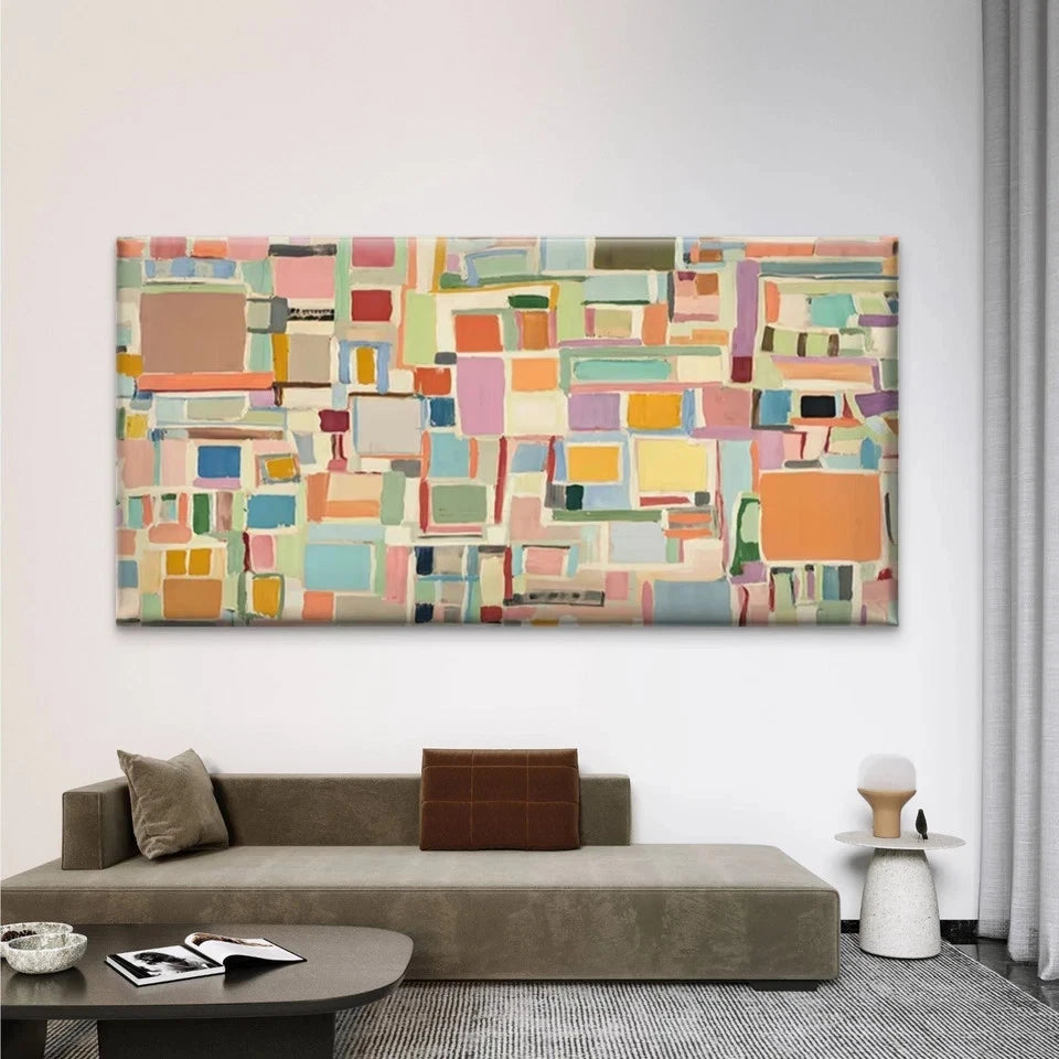 Pastel Abstract Geometric Block Wall Art Canvas Office Home Room Framed 120x60cm