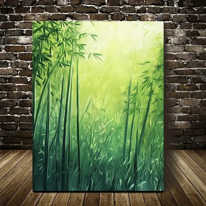 Serene Natural Scene with Sunlit Bamboo Stalk Painting 40x60cm Metal Print Ready to Hang - Bella Home Decor
