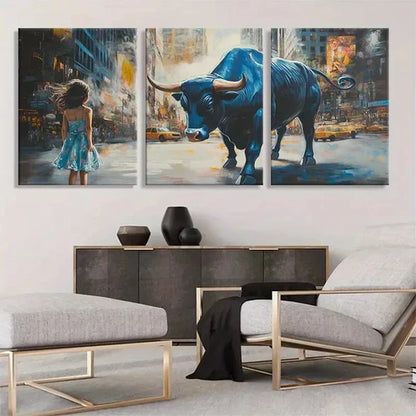 3pcs Fearless Girl and Bull Powerful Wall Art Canvas Unframed - High Quality Print 100% Australian Made Wall Canvas