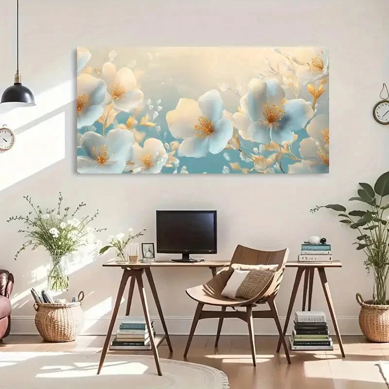 Golden Accents Elegant Blue Wall Art Canvas Office Home Room Framed 120x60cm - Bella Home Decor