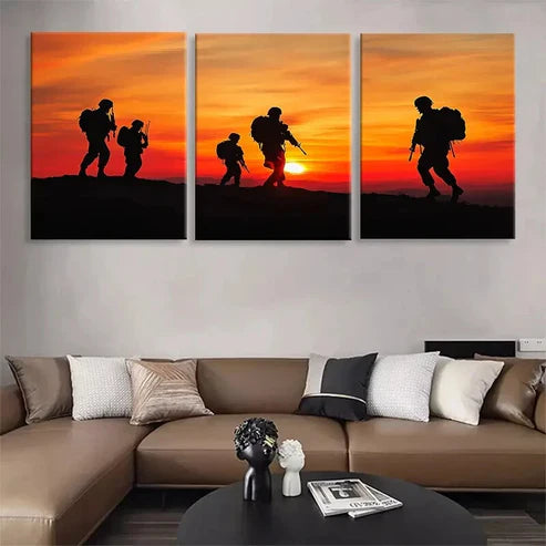 3pcs Military Soldiers Sunset Patriotic Wall Art Canvas Unframed - High Quality Print 100% Australian Made Wall Canvas