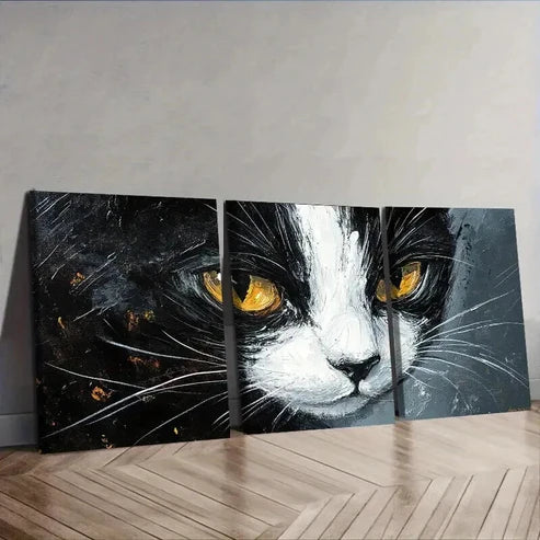 3pcs Black And White Tuxedo Cat Decor Perfect Wall Art Canvas Unframed – High Quality Print 100% Australian Made Wall Canvas - Bella Home Decor