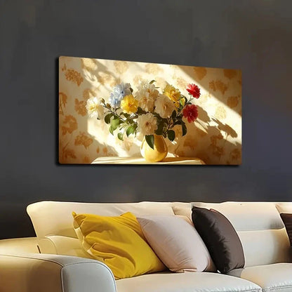 Yellow Vase White Flowers Wall Art Canvas Office Home Room Framed 120x60cm - Bella Home Decor