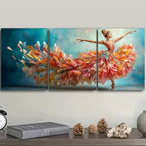 3pcs A Flowing Ballerina Bright Beauty Perfect Wall Art Set Canvas Unframed - High Quality Print 100% Australian Made Wall Canvas - Bella Home Decor