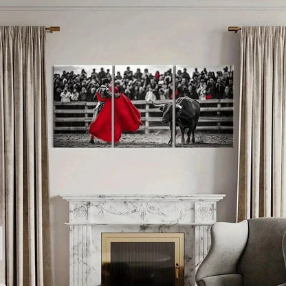 3pcs Bullfighting Man with Red Cloth Wall Art Set Canvas Framed 50x70cm - High Quality Print 100% Australian Made Wall Canvas Ready to Hang - Bella Home Decor