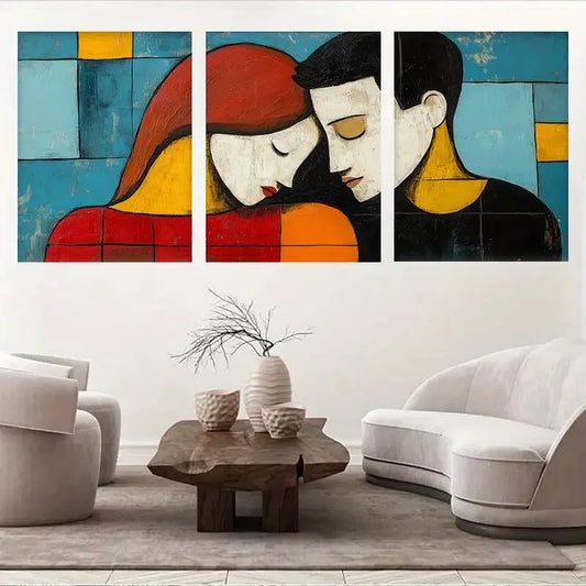 3pcs Romantic Abstract Geometric Couple Wall Art Set Canvas Framed 50x70cm - High Quality Print 100% Australian Made Wall Canvas Ready to Hang