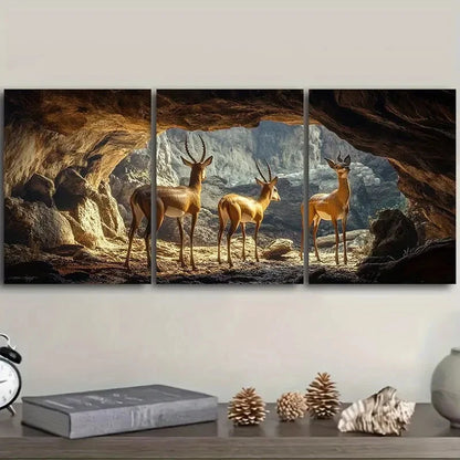 3pcs A group of antelope in the cave Wall Art Set Canvas Framed 40x60cm - High Quality Print 100% Australian Made Wall Canvas Ready to Hang - Bella Home Decor