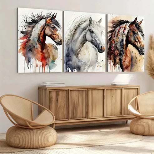 3pcs Modern Art Modern Abstract Style Horse Wall Art Set Canvas Unframed - High Quality Print 100% Australian Made Wall Canvas