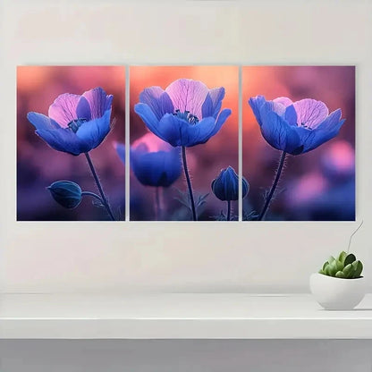 3pcs Purple Prairie Gentian Plant  EW   Wall Art Set Canvas Framed 60x90cm - High Quality Print 100% Australian Made Wall Canvas Ready to Hang