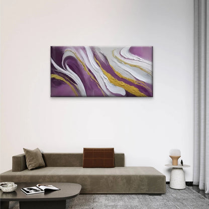 Purple Golden Swirl Abstract Wall Art Canvas Office Home Room Framed 120x60cm