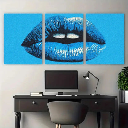 3pcs Blue Kiss Lips Retro Coquette Perfect  Wall Art Set Canvas Framed 40x60cm - High Quality Print 100% Australian Made Wall Canvas Ready to Hang - Bella Home Decor