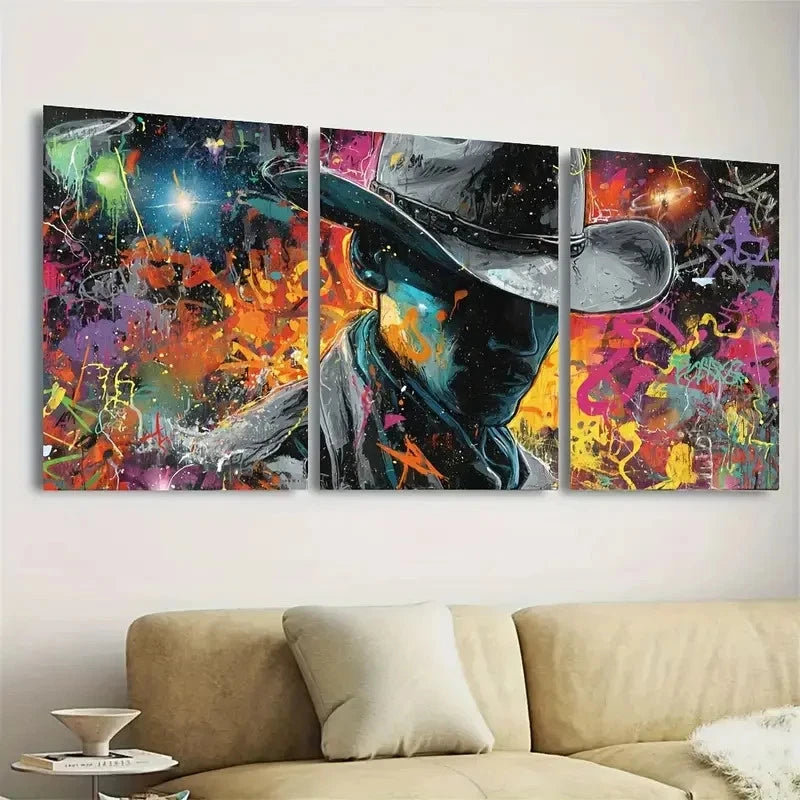 3pcs Cyberpunk Cowboy Graffiti Art Wall Art Set Canvas Framed 60x90cm - High Quality Print 100% Australian Made Wall Canvas Ready to Hang - Bella Home Decor